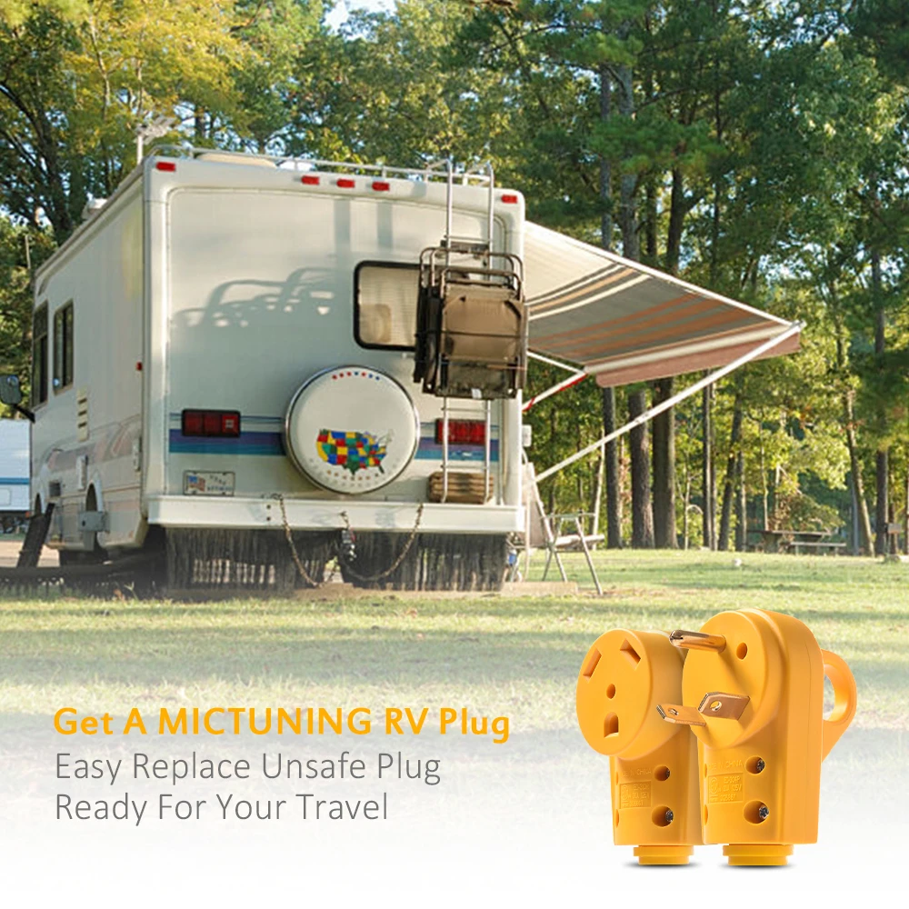 

MICTUNING 125V 30Amp Heavy Duty RV Replacement Male Plug High Quality Yellow Camper 30A Male Connector w/ Ergonomic Grip Handle