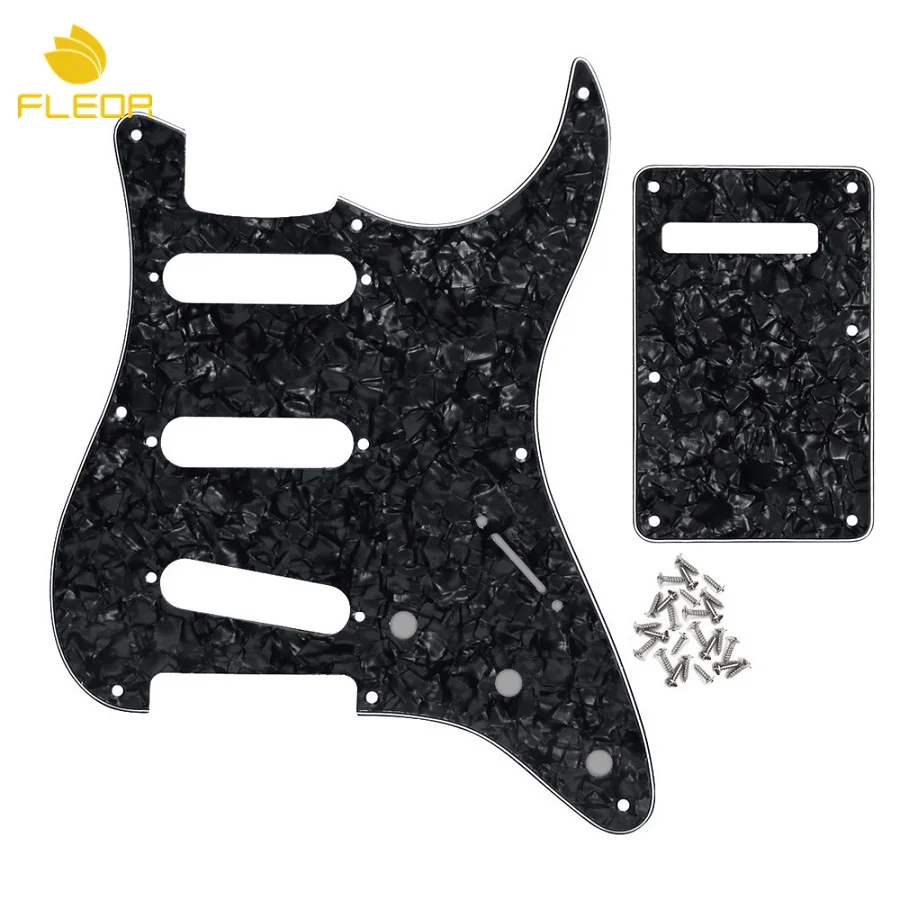 Black Pearl 4ply FLEOR набор из США Винтаж 8 отверстий накладка на гитару sss царапина пластина и Задняя панель для гитары тремоло крышка w/Винты для гитарных частей - Цвет: Black Pearl 4ply