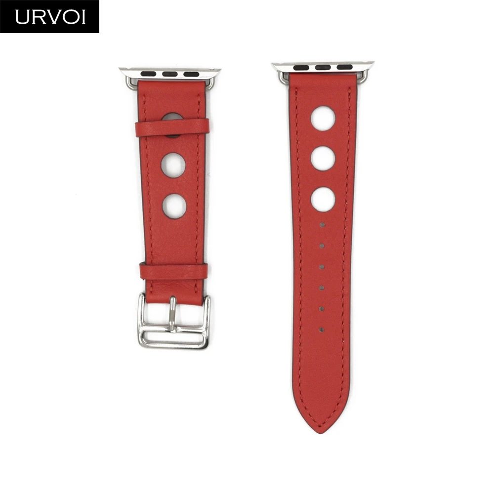 Red URVOI Одноместный Тур ралли группа для apple watch series 5 4 3 2 1 ремешок для iwatch гоночный ремешок для наручных часов Noir Gala кожа - Цвет ремешка: Red