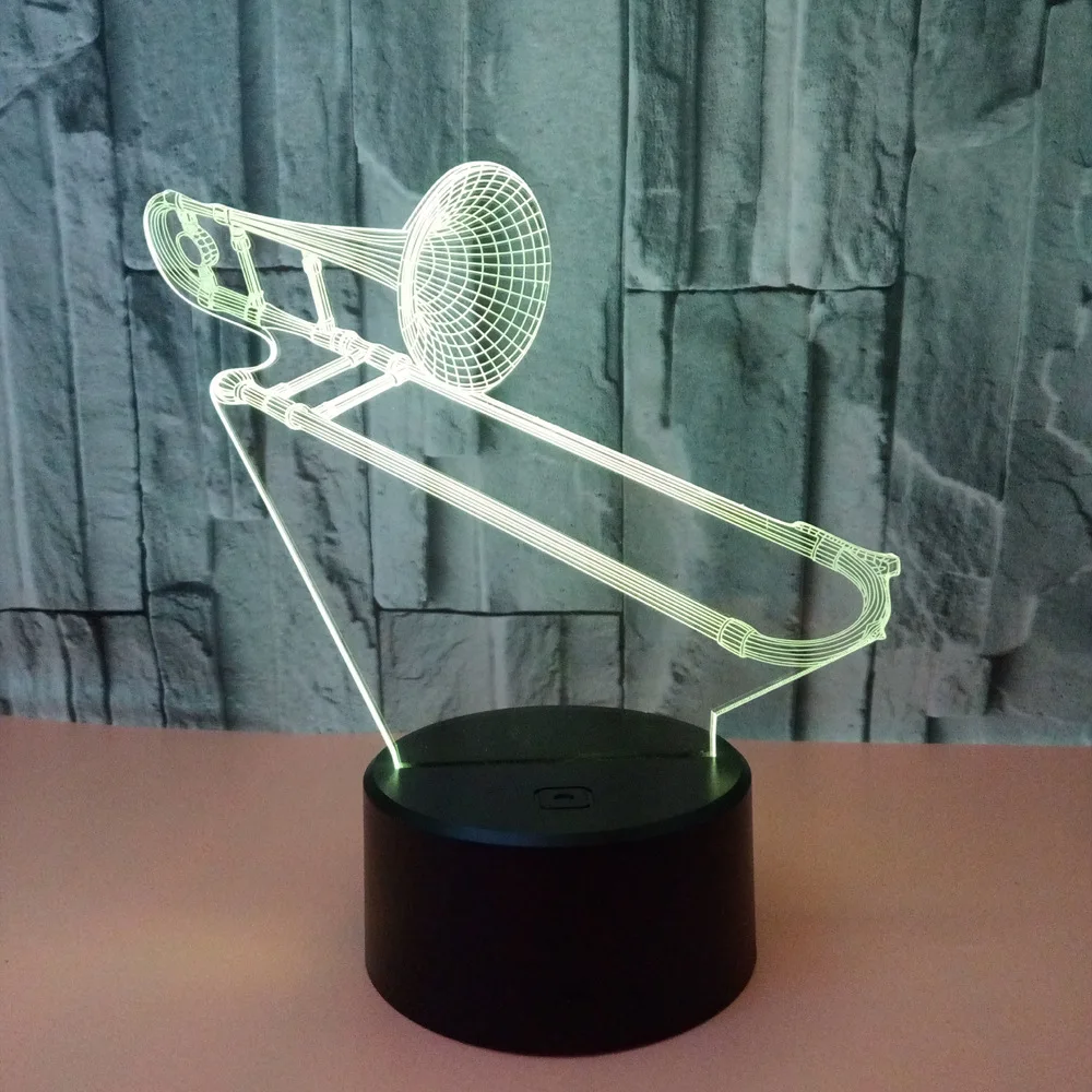 Музыкальные инструменты Красочная 3d лампа Акриловая Trombone ночник дистанционный