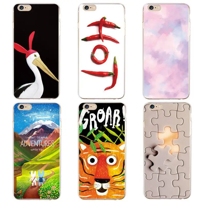 Мягкий прозрачный чехол из ТПУ для iPhone 4/4S 5 5S 6 6plus 7 8plus x Chili с изображением тигра