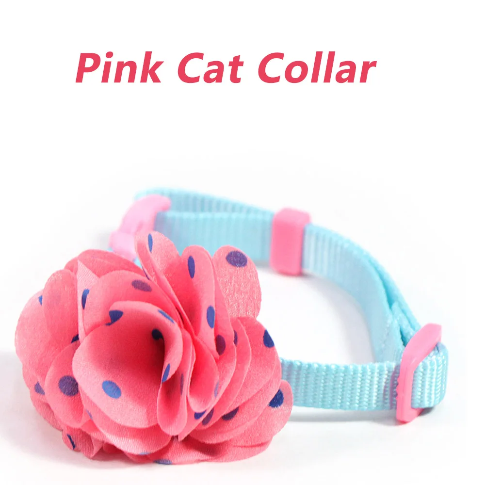 Pink Cat Collar Flower Cat Collar for Kitten Puppy Pink Dog Nylon Necklace Tie Collars Quick Release Small Dog Cat Pet Collars Blue Lead MP0031 - Цвет: Pink Cat Collar