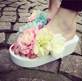 

Wholesale New arrival fashion banquet super summer princess bohemian muffin thong flip wedge slippers Free shipping