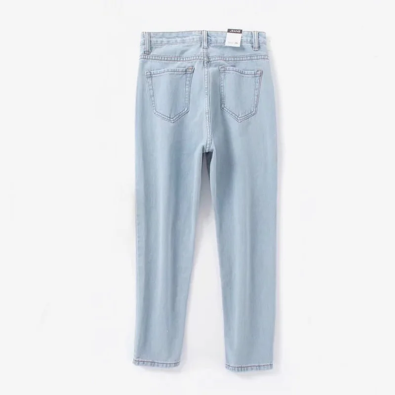 Женские джинсы-бойфренды светло-голубые свободные шаровары с высокой талией