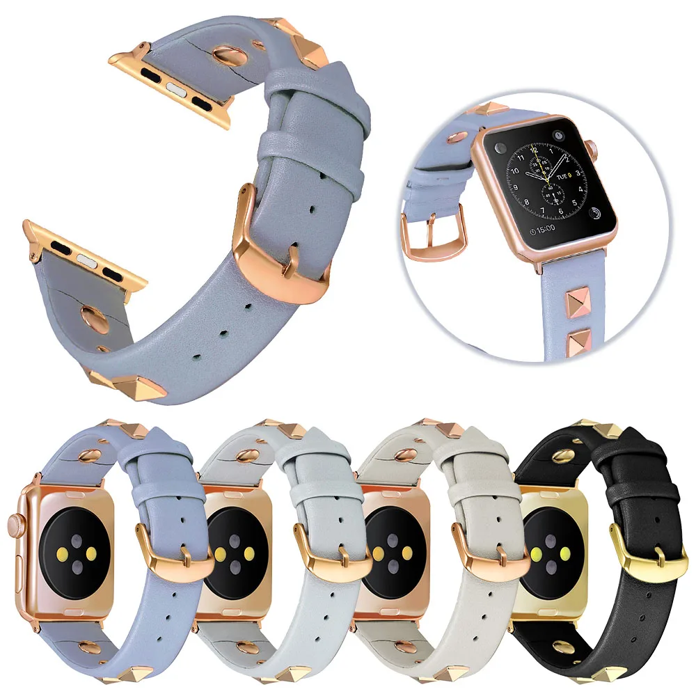 Роскошный кожаный ремешок с заклепками для Apple Watch SE Band Series 6 5 4 3 2 на запястье 40 мм 44