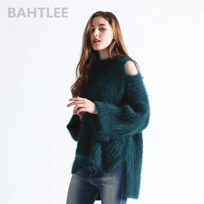 Осенне-зимние женские вязаные пуловеры BAHTLEE с ангорским Кроликом свитер круглым