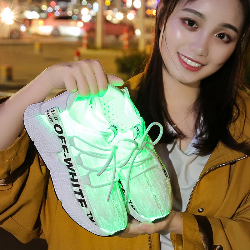 UncleJerry Size 35-44 New Led Fiber Optic Shoes for men women USB Recharge glowing Sneakers light up shoes Party and Wedding | Обувь