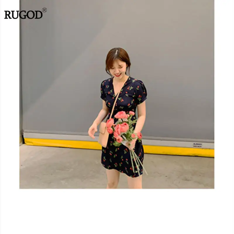 Женское шифоновое платье RUGOD корейское милое с v образным вырезом и принтом