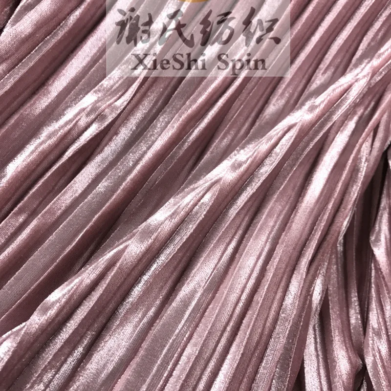 

3Metres Pink Pleated Crushed Golden Velvet Fabric Cloth For Autumn And Winter Strapless Dress Skirt Crumpled Silk Velvet Fabric