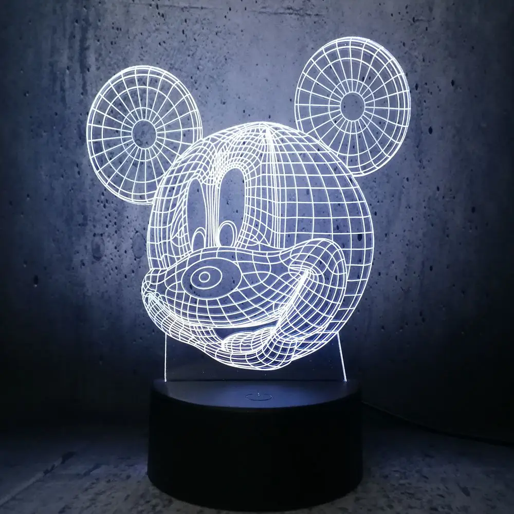 Кавайная голова Микки Мауса 3D Светодиодная лампа для дома ночник многоцветный RGB