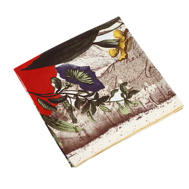 POBING 100% Silk Scarf Women Spain Large Shawls Flowers Print Stoles Square Bandana Luxury Kerchief Female Foulards 130CM |