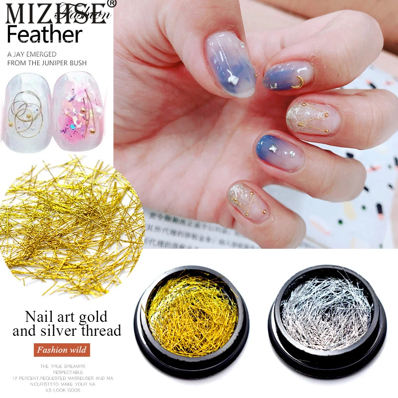 MIZHSE Новое поступление Золотая Серебряная нить проволока для ногтей частицы для маникюра чередование художественная Блестящая лента наклейка для украшения ногтей