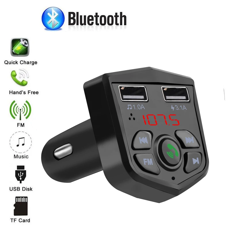 Bluetooth 5,0, fm-передатчик, автомобильный комплект громкой связи, 3.1A, быстрое двойное USB зарядное устройство, ЖК-дисплей, цифровой вольтметр, TF карта, U диск, AUX плеер