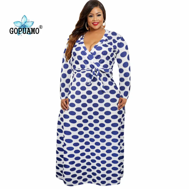 5XL плюс размер длинное платье в горошек с принтом Бохо пляжное туника Макси