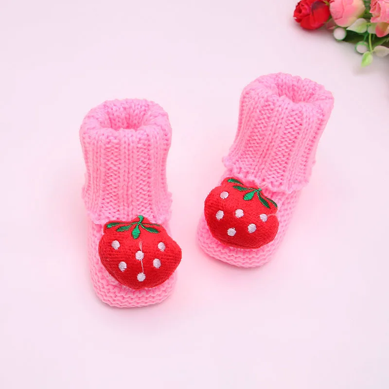 Newborn Baby Toddler Shoes 0-1 Year Old Baby Shoes Handmade Knitted Wool Shoe Hair Socks Embroidery Cartoon Bbaby First Walkers images - 6