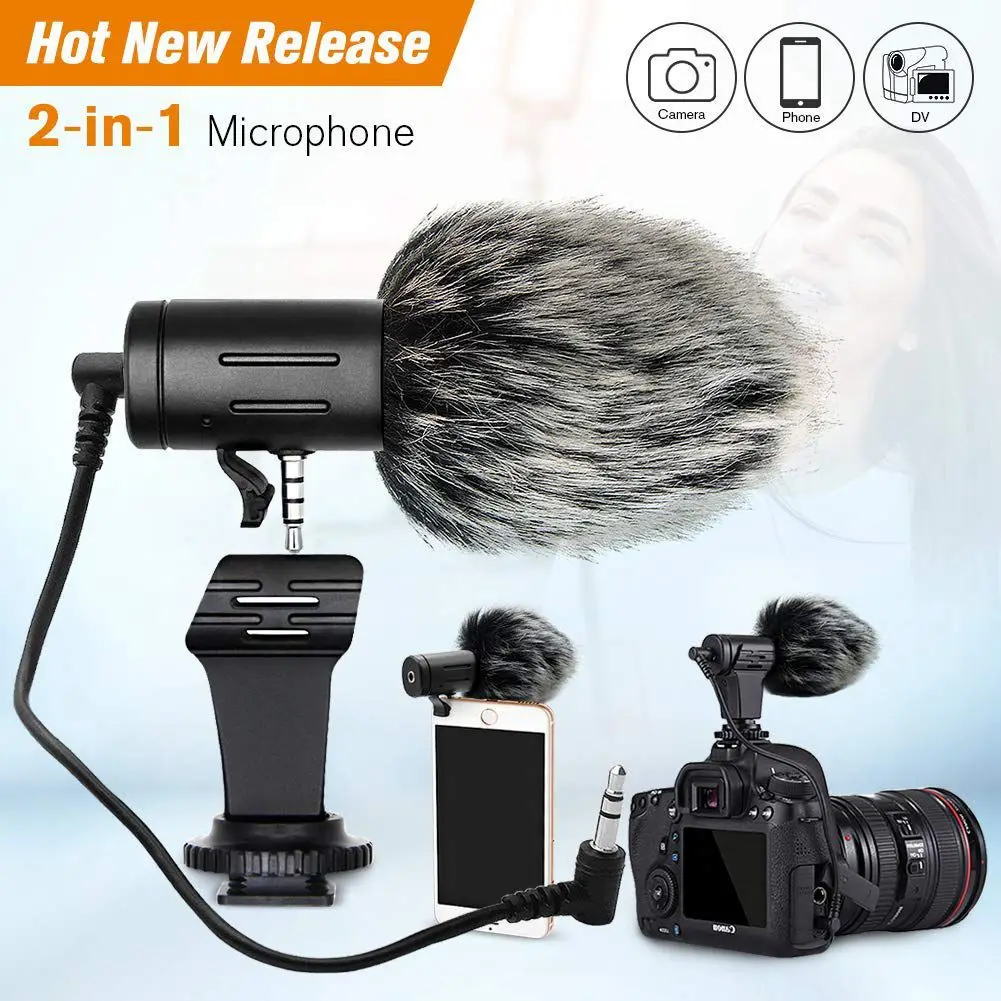 

Portable Camera Microphone, Rabbit Hair Video Interview Microphone Directional Recording Mic with Shock Mount for iPho