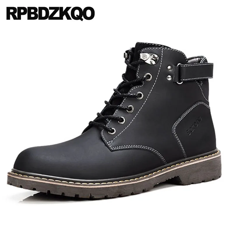 

Shoes Men Autumn Lace Up Military Luxury Vintage Motorcycle Boots Booties Black Plus Size Army Combat Fur Lined Faux Winter High