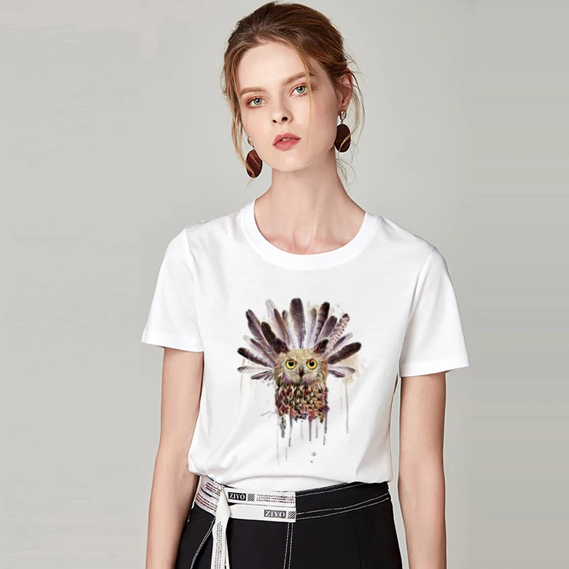 Женская футболка с принтом птицы и орла белая Харадзюку круглым вырезом коротким