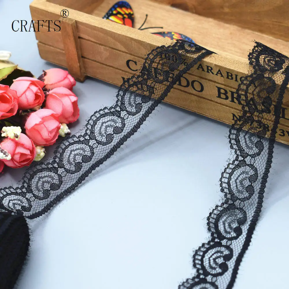 black Новинка! 10 ярдов красивой кружевной ленты, шириной 2,2 см, DIY ювелирных изделий одежды/цветов и других аксессуаров - Цвет: black