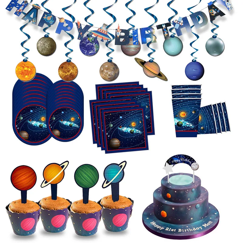

Birthday Party Decorations Kids Outer Space Party Supplies Solar System Planets Paper Cupcake Topper Plate Astronaut Space Decor