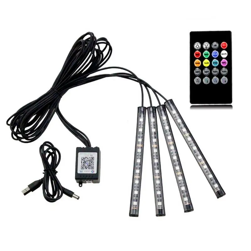USB 9LED Один на четыре автомобиля USB атмосферный свет дистанционного управления голос красочный ножной атмосферный светильник салона автомобиля атмосфера неонового света - Испускаемый цвет: USB 9LED
