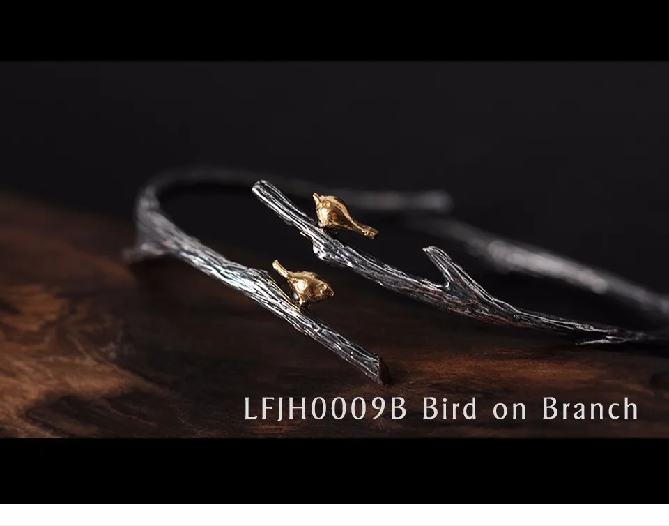 Lotus Fun реальные 925 Серебро Природный ручной Fine Jewelry Птица на ветке регулируемый браслет для женщин Bijoux