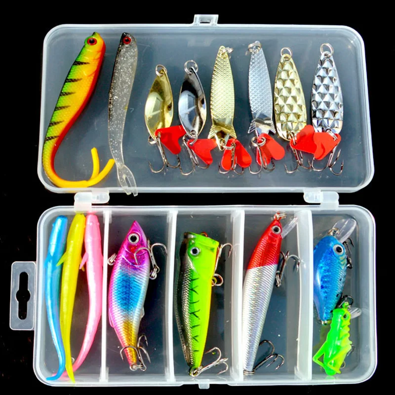 

Набор рыболовных приманок, 17 шт., мягкие рыболовные приманки, ложки, ВИБ, блесна, Кривошипные приманки, Поппер, насекомые, червь, искусственны...