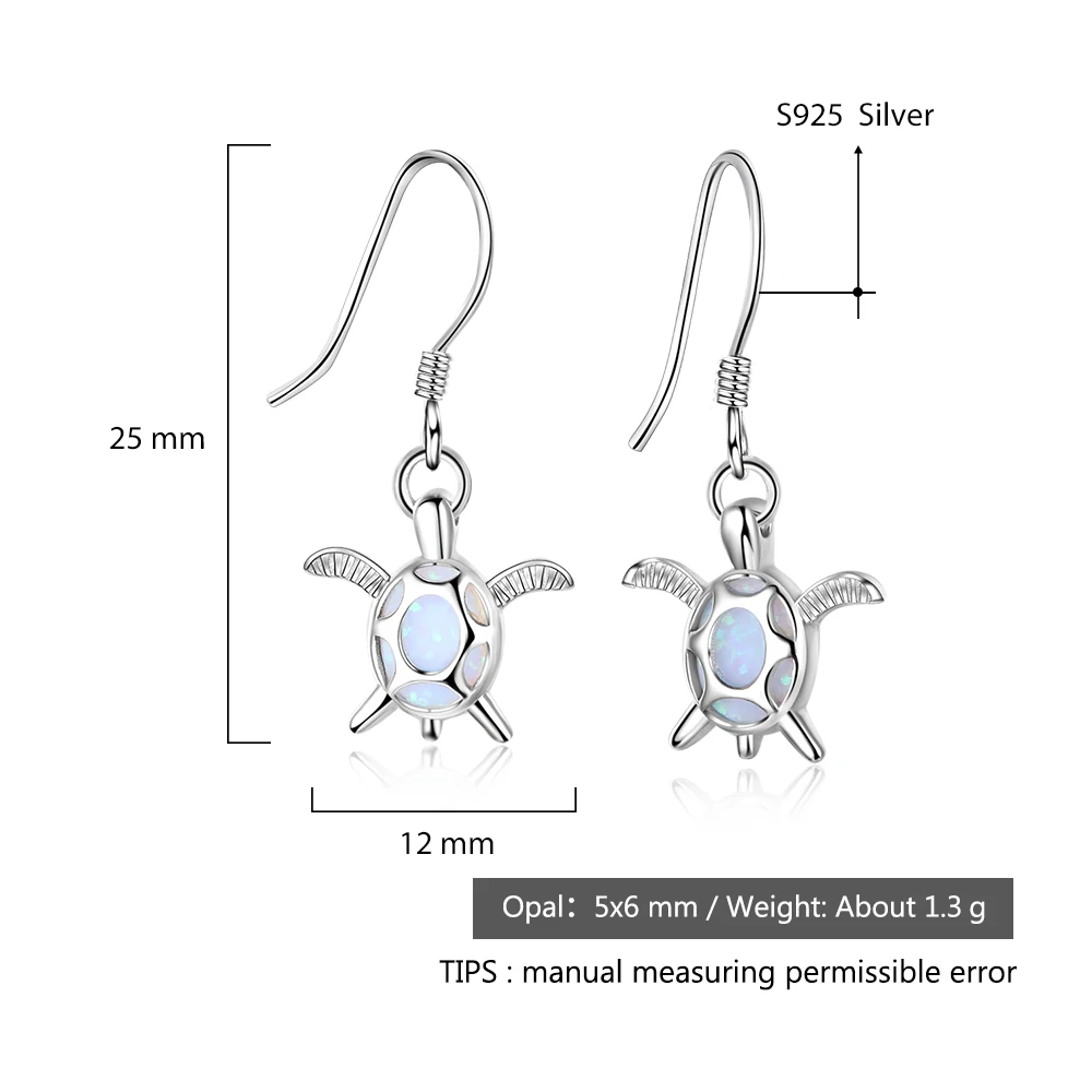 Real 925 Sterling Silver Fine Jewelery Drop Earrings Blue Fire Opal Tortoise Shape Gift for Women(Lam Hub Fong) | Украшения и
