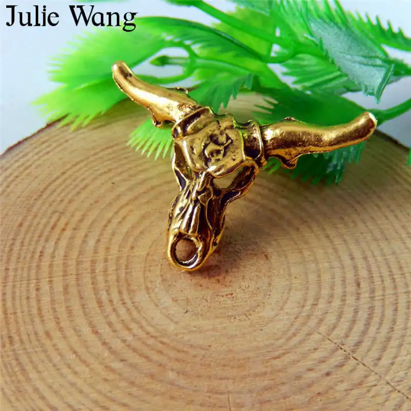 Julie Wang 5 шт. череп голова быка сплав антикварные золотые подвески ювелирные