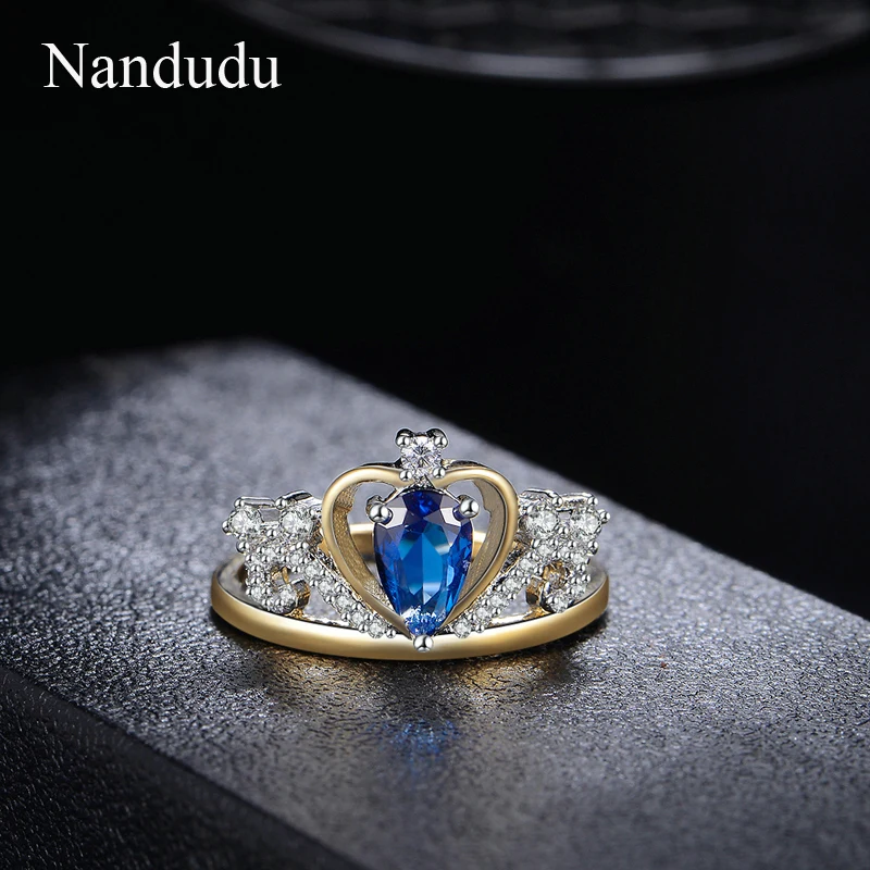 Nandudu флэш продажи Синий Циркон Корона кольцо из розового золота Цвет Новое