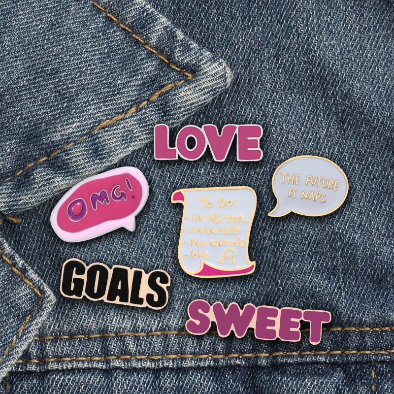 Женская Брошь с эмалью shshd розовая брошь надписью SWEET LOVE OMG джинсовые куртки