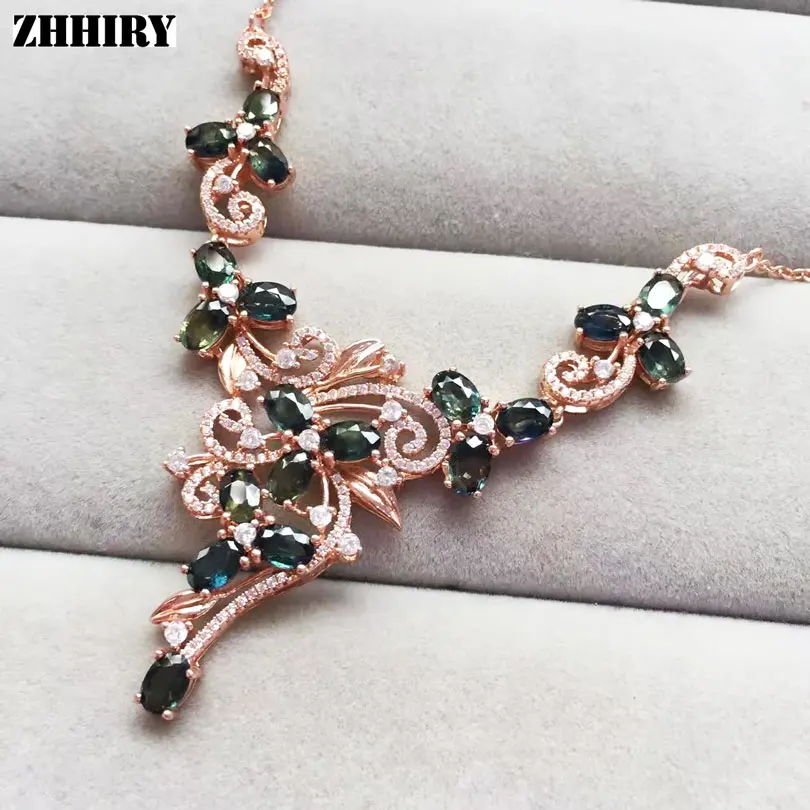 Женское ожерелье из серебра 925 пробы с сапфировым камнем|pendant jewelry|sapphire necklace925 sterling