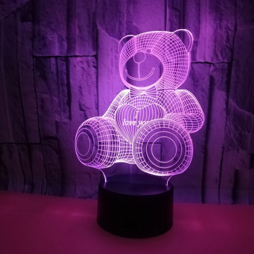 Милый медведь лампа с 3D оптической иллюзией LED Luminaria окружающее освещение для