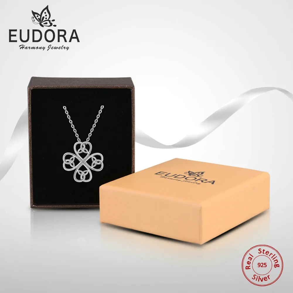 

Eudora 925 Sterling Silver Petals & Heart Celtics Knot Pendant Necklace With 18 inch Chian Celtics Jewelry For Women girl CYD128