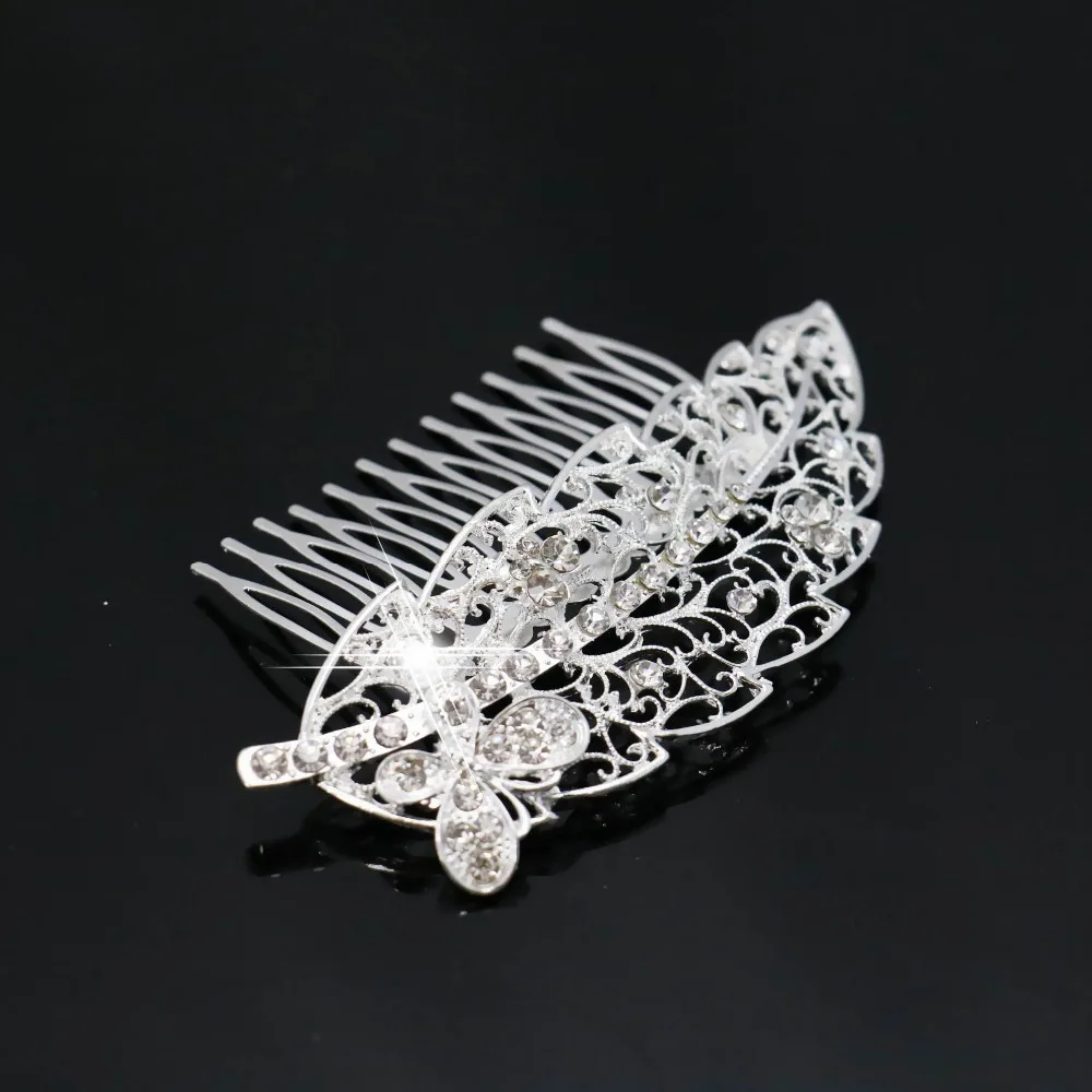 Trendy Hairwear Flower Crystal Wedding Tiara Handmade Silver Plated Leaf Bridal Hair Comb Fashion Jewelry Accessories Ornaments | Украшения