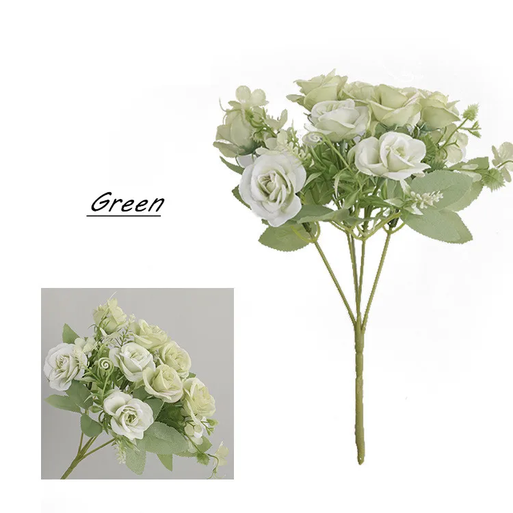Green 5 веток, 10 головок, искусственные цветы для украшения, розы, искусственные цветы, сделай сам, свадебный Декор для дома, подарок на день Святого Валентина, цветок розы - Цвет: Green