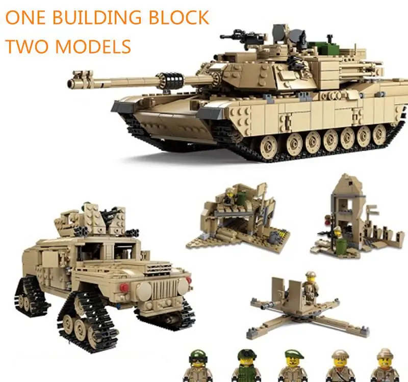 Kazi 1463 шт кирпичи военные M1A2 Танк Abrams основной боевой танк 2in1 Building Block комплекты деформируемого блоки модели Hummer игрушки - Цвет: KY10000 Without Box
