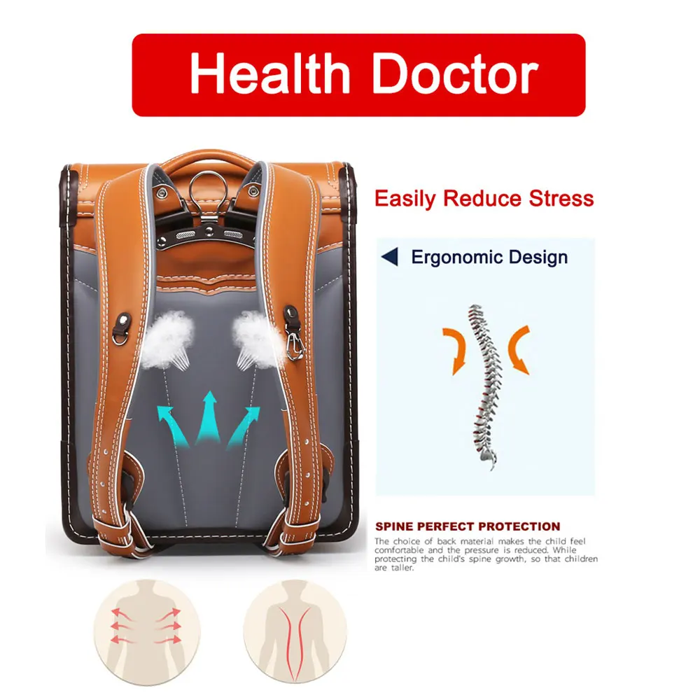 Coulomb Japanese Randoseru Children Backpack Kids Bags PU Solid Eagle A4 Mochila Infantil Baby Orthopedic Japan School bookbags