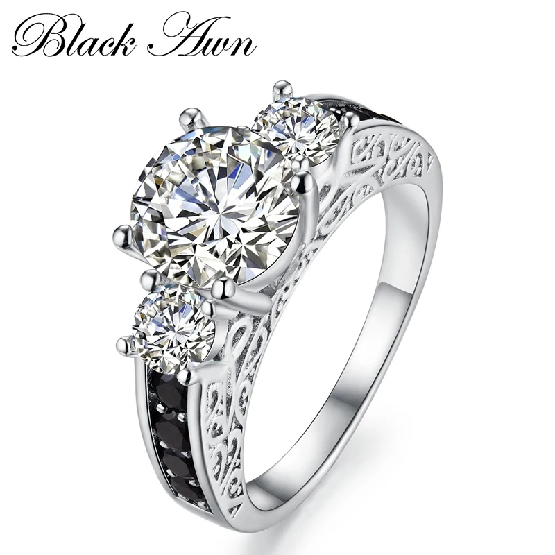New Luxury Black & White Silver Eternity 925 Sterling Silver Jewelry Trendy Wedding Rings for Women Engagement Ring Bijoux C098