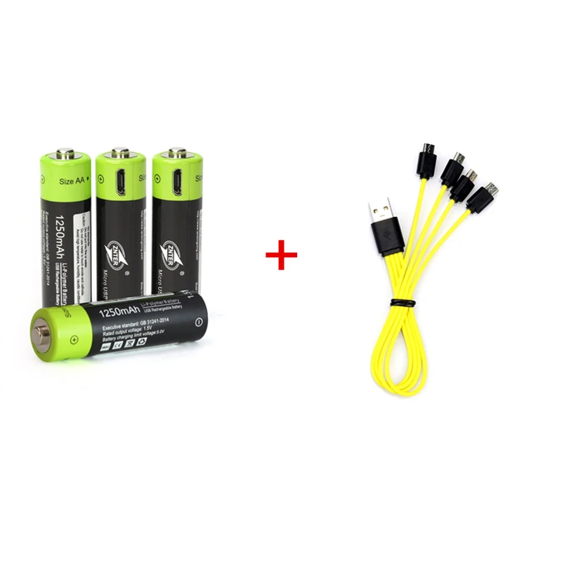 4pcs with usb cable ZNTER USB 1,5 V 1250mAh AA перезаряжаемая батарея Быстрая зарядка перезаряжаемая литий-полимерная батарея заряжается кабелем Micro USB - Цвет: 4pcs with usb cable