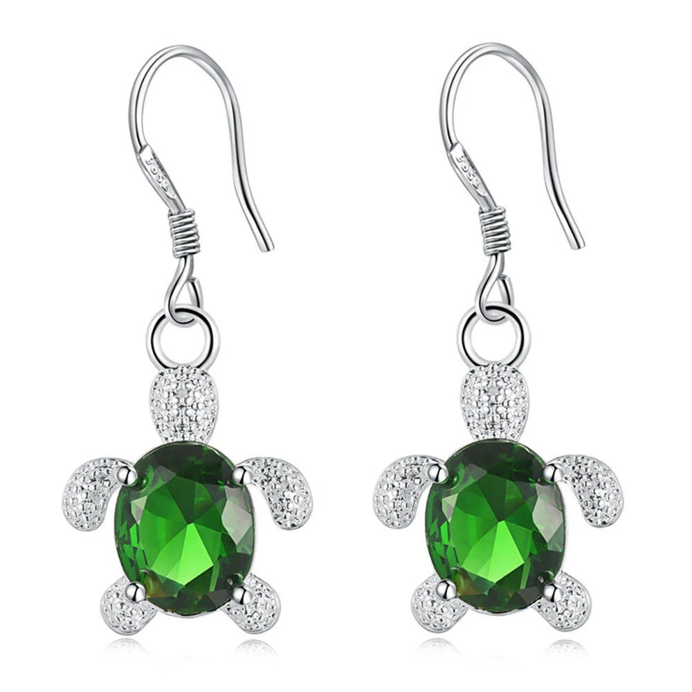 Cute Turtle Silver Drop Earrings for Women Girl Gift Party Rhinestones Long Earring Jewelry Red Blue Green | Украшения и