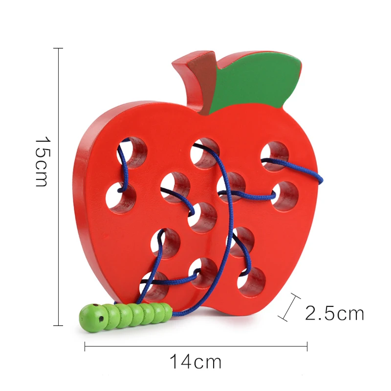 

Montessori Educational Wooden Puzzles Fun ToyS Insect Eat Fruit Threading Game Early Learning Teaching Aid Baby Children Gift