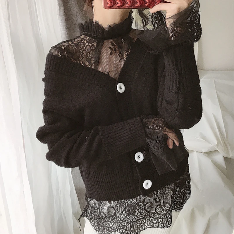 Сетчатый топ с длинными рукавами для студентов ажурная кружевная рубашка