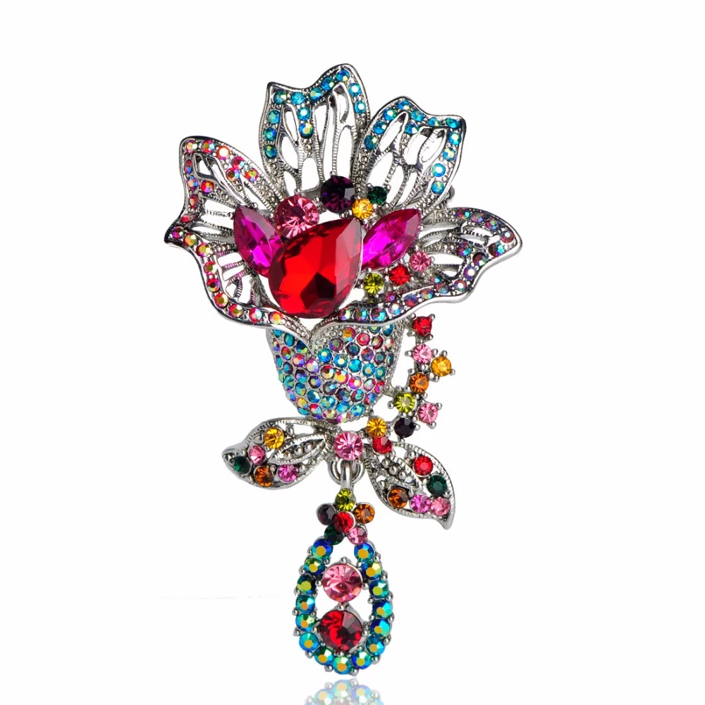 Урожай Rhinestone Цветок Броши Для Женщин Вечернее Платье Брошь Клип Украшения уги