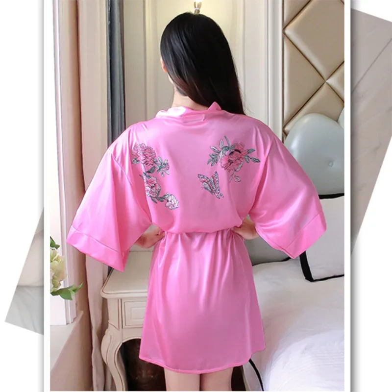 Женская шелковая ночная рубашка большого размера свободный халат с вышивкой и