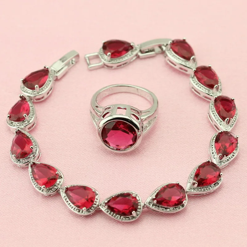 Красный кубический цирконий серебряный цвет Женские Ювелирные наборы Ожерелье