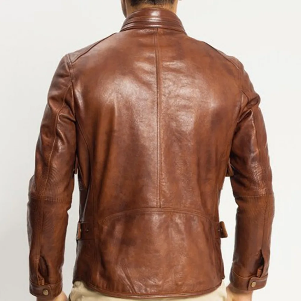 Мужская куртка из коровьей кожи облегающая мотоциклетная 100% натуральной TJ8103|jacket