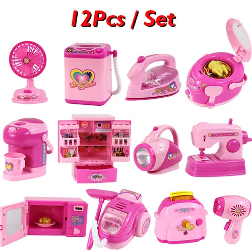 Type 12Pcs Set Детские кухонные игрушки, мини-холодильник, микроволновая печь, блендер, светильник, эффект, ролевые игры, развивающие игрушки для детей, бытовая техника - Цвет: Type 12Pcs Set