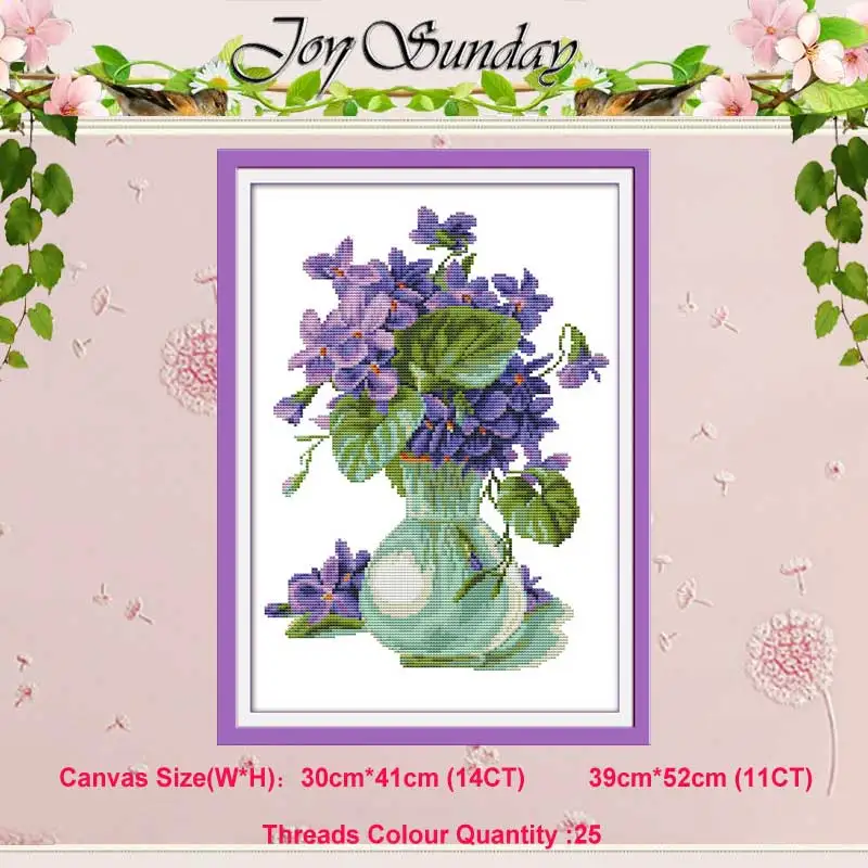 Violet vase Пион Лилия тюльпан цветок мака розы Счетный 11CT 14CT Набор для вышивания крестиком DIY DMC Набор для вышивания крестиком рукоделие домашний декор - Цвет: Violet vase