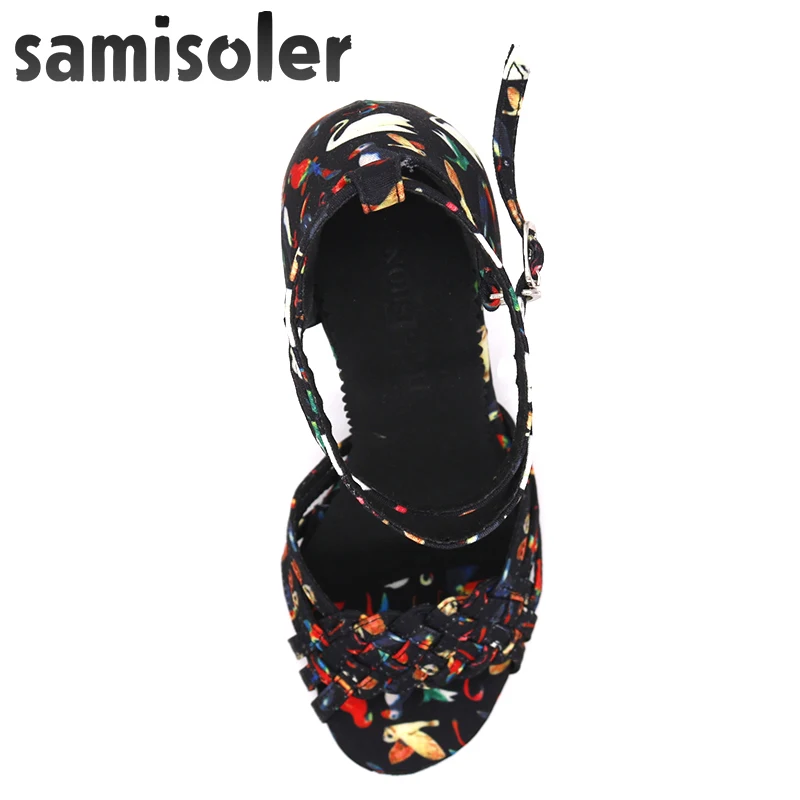 Woman Girls Simple Style2019New Modern Floral Satin Salsa Dance Shoes  Latin Dance Shoes Soft Bottom Ballroom Dance Sh